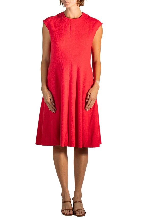 Pauline Trigere Ruby Red Wool Crepe Mod Dress - image 2