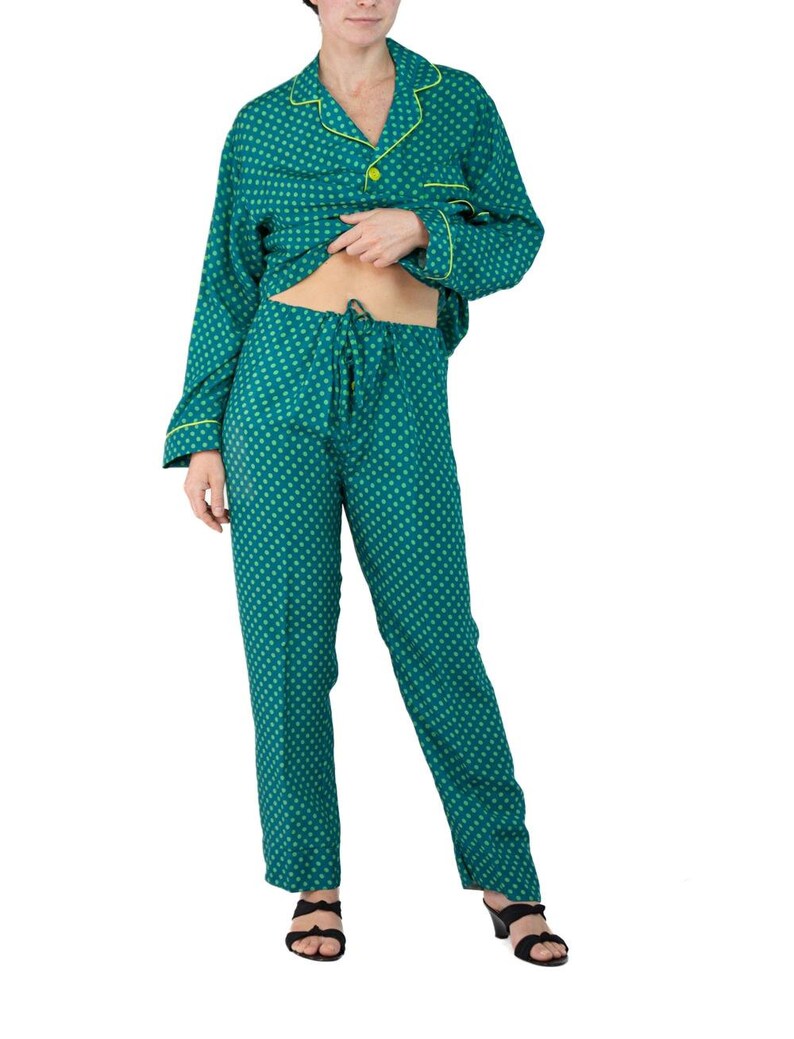 Pyjamas Strings Morphew Collection Sea Green Polka Dot Print Cold Rayon Bias Draw ...