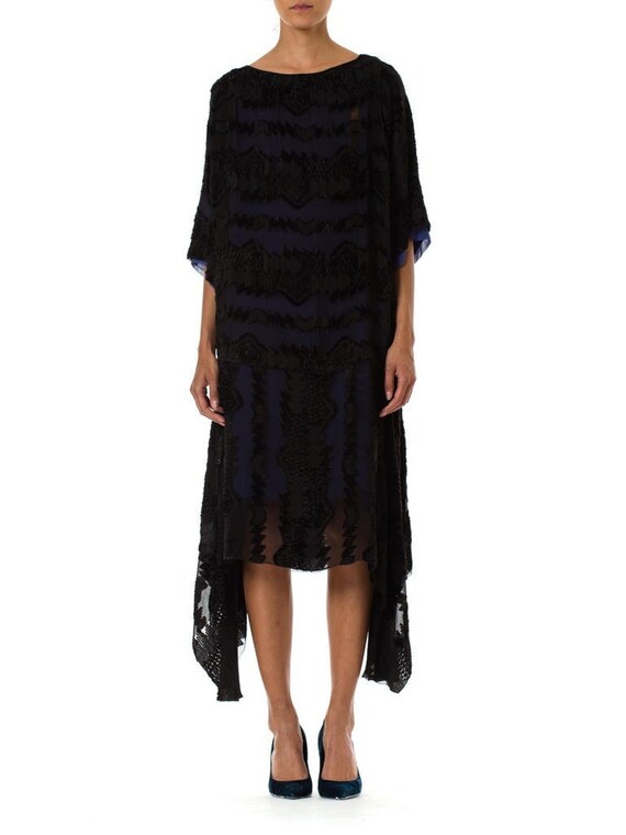 1920S Silk Chiffon Velvet Burnout Bell Short Sleev