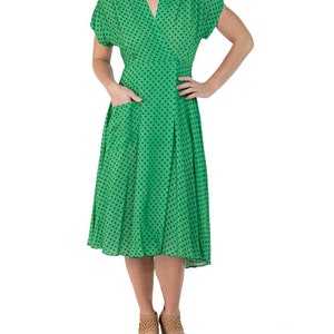 Morphew Collection Green & Blue Polka Dot Novelty Print Cold Rayon Bias Dress Master Medium image 4