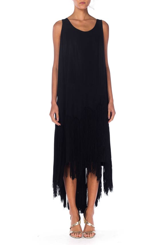 1920S Black Silk Cocktail Dress With Hand Knotted