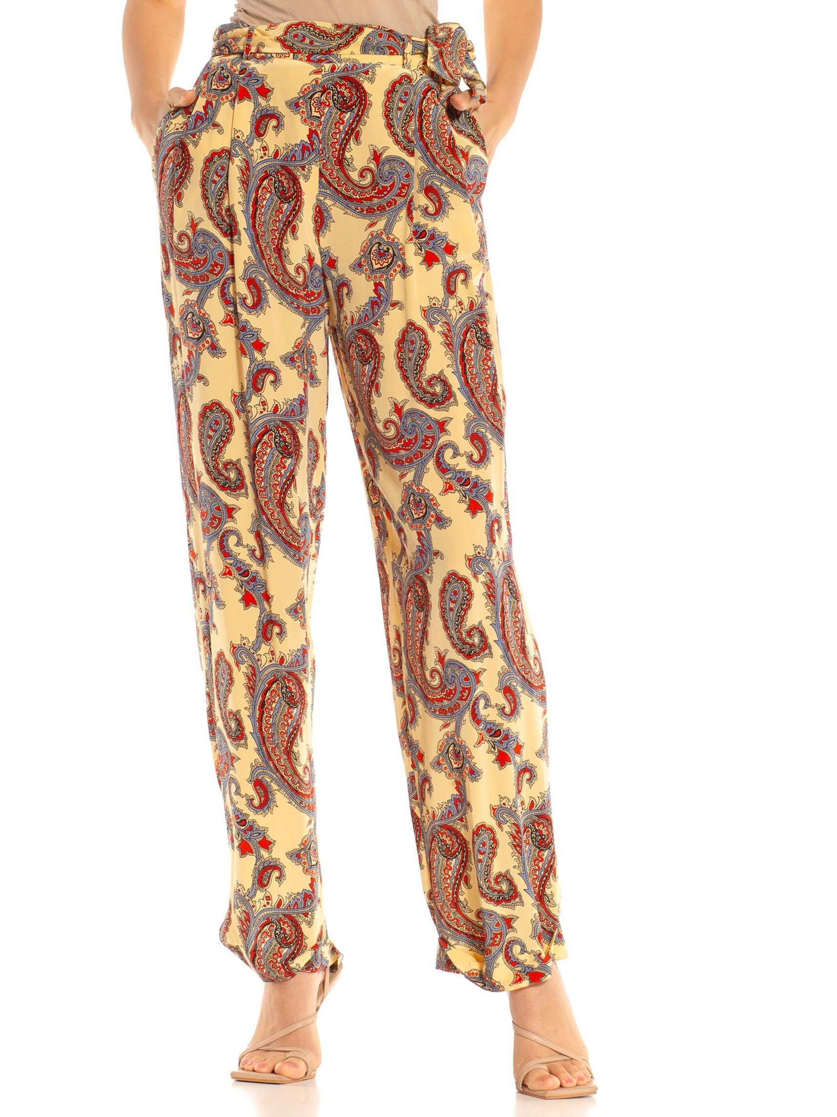 2000S Ralph Lauren Butter Yellow Blue Red Rayon Paisley Print - Etsy