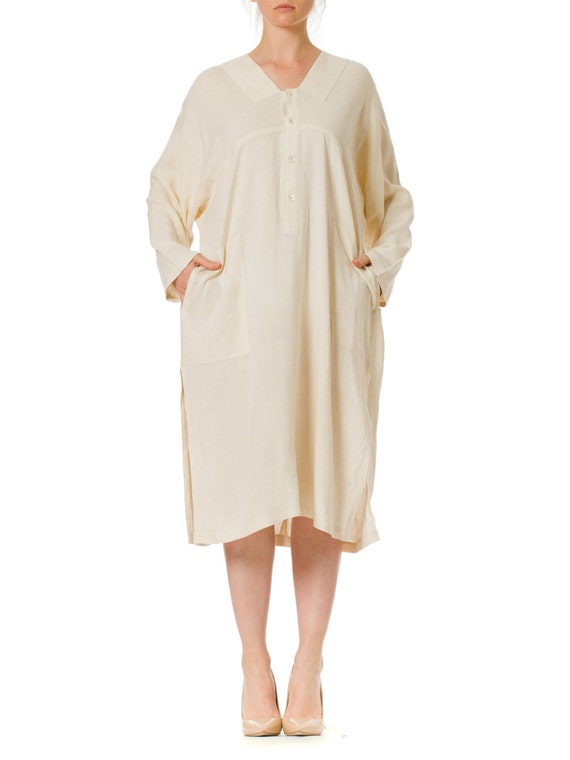 1970S ISSEY MIYAKE Ivory Linen Kaftan Shirt - image 1