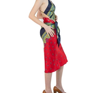 Morphew Collection Navy Blue, Lime Green Red Silk Twill Floral Ditsy Print Scarf Dress Made From Vintage Scarves Bild 3