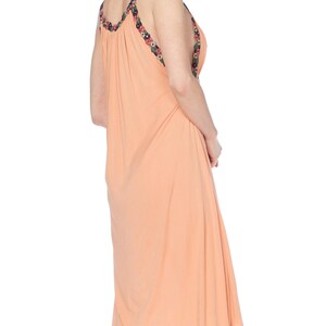 MORPHEW COLLECTION Peach Silk Jersey Dress With Cutout Front & 1930S Floral Trim image 2