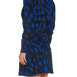 1980S Givenchy Black Blue Haute Couture Silk Jacquard Draped Cocktail Dress With Sleeves image 10