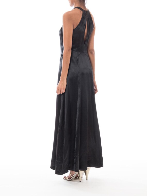 1930S Black Silk Satin Halter Bow Neck Gown - image 3