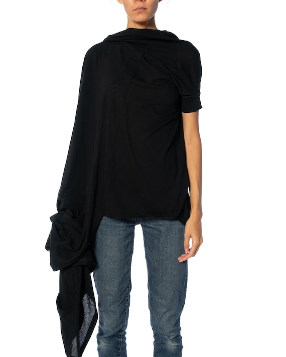 1990S Y’S YOHJI YAMAMOTO Black Cotton Jersey Shor… - image 1