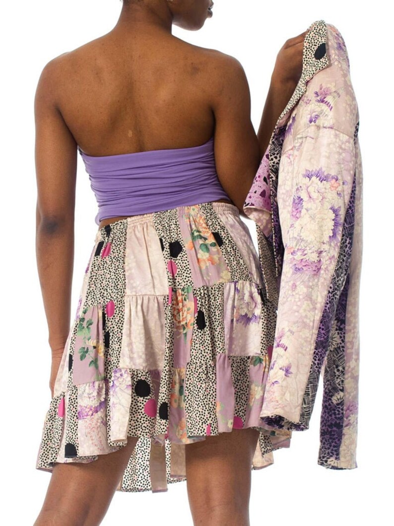 1980S Purple Printed Skirt, Top & Jacket Ensemble Made From Japanese Kimono Silk image 6