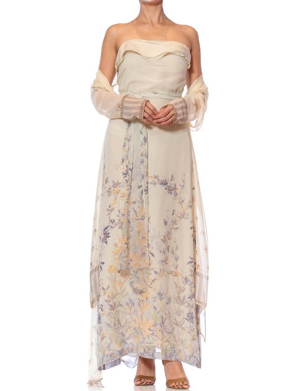 1990S Chloe Floral Silk Chiffon Dress Matching Du