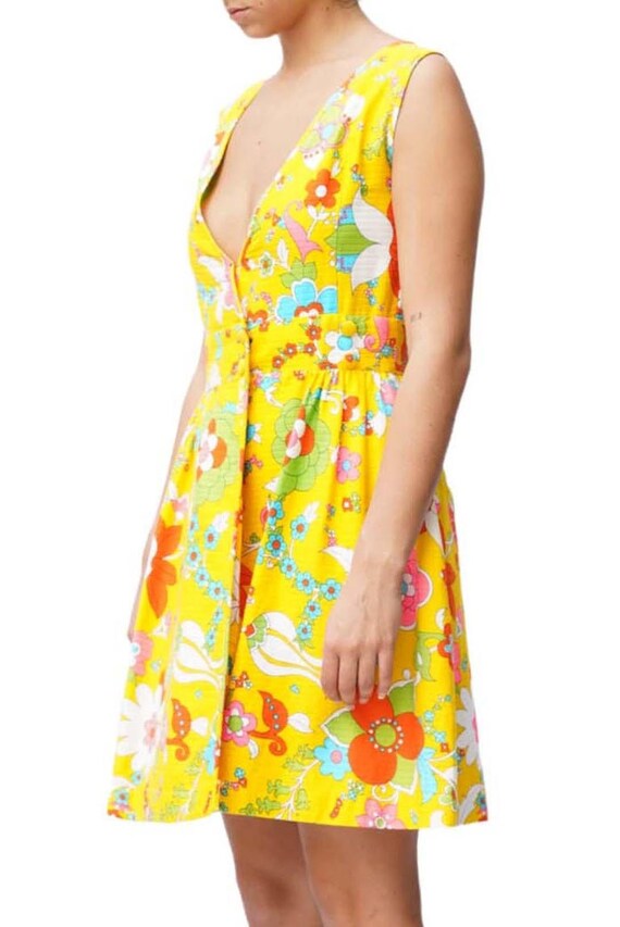 1970S Yellow Floral Print Wrap Dress - image 7