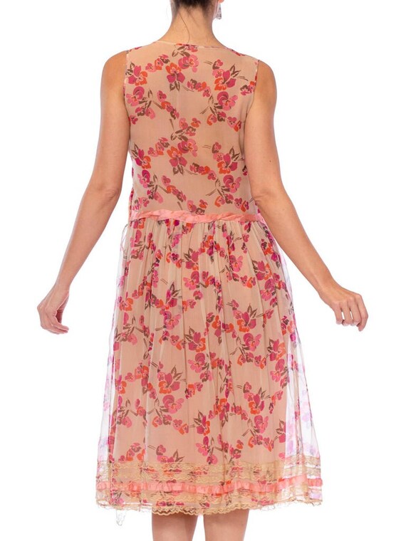 1920S  Pink Floral Silk Chiffon Fully Lined Dress… - image 9