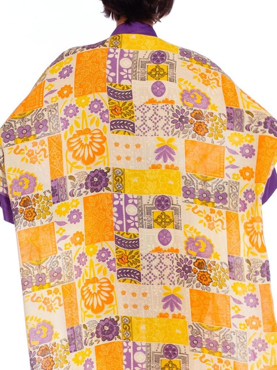 1970S Purple  Orange Polyester Patchwork Tile Pri… - image 10