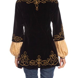 1900S Antique Black Cotton Velvet Medieval Theatrical Costume Jacket With Gold Braid Details image 4