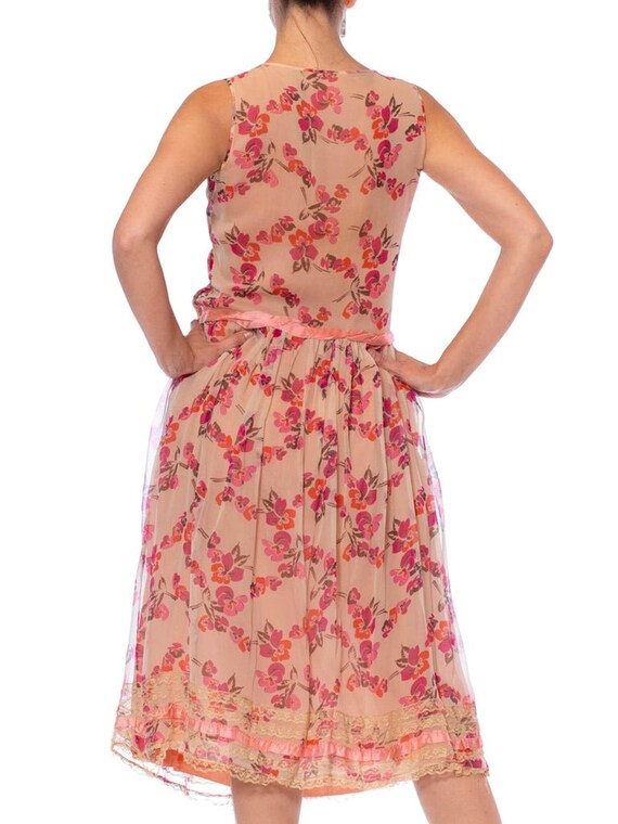 1920S  Pink Floral Silk Chiffon Fully Lined Dress… - image 4