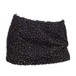 1990S Gianni Versace Black Faux Curly Lamb Fur Iconic Micro Mini Skirt With Gold Crystals image 1