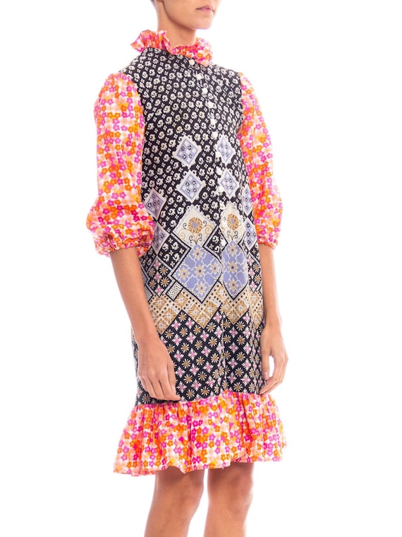1960S Multicolor Patchwork Boho Printed Polyester… - image 1