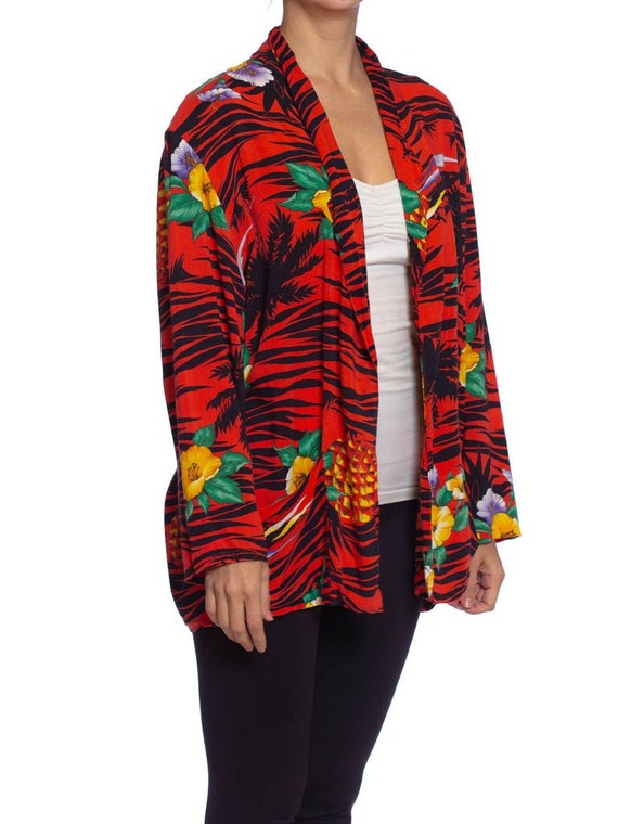 1970S Red Rayon Tropical Print Oversized Jacket - image 7