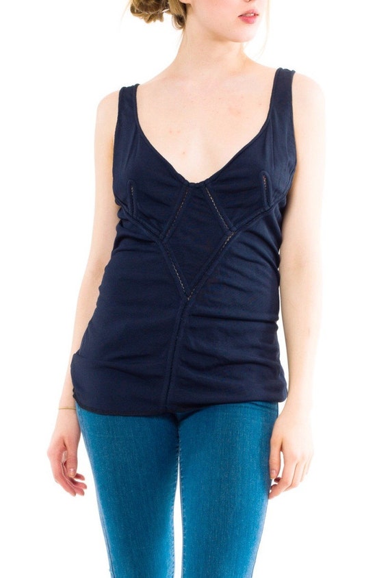 1990S ALAIA Navy Rayon Knit Top