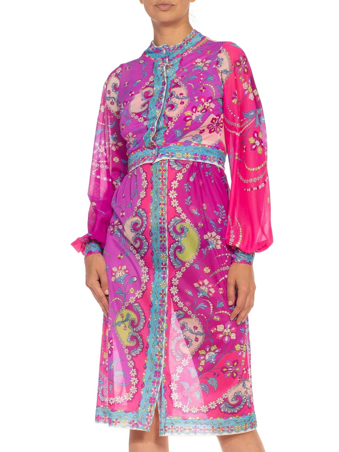 1970S Emilio Pucci Pink Purple Rayon Empire Waist Psychedelic