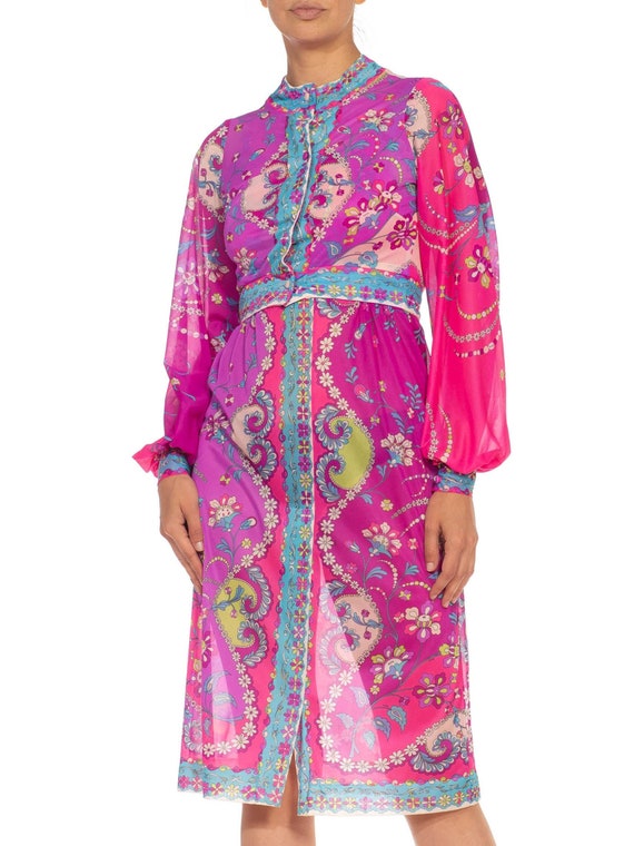1970S Emilio Pucci Pink Purple Rayon Empire Waist Psychedelic