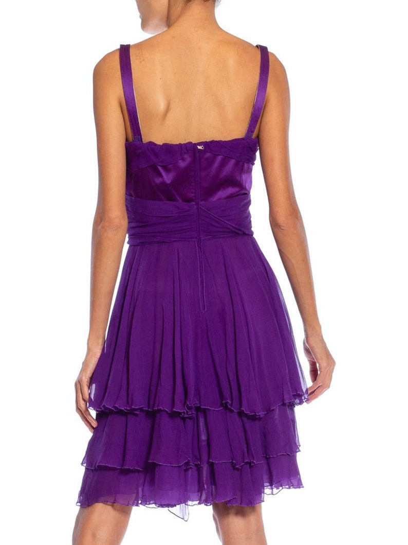 2000S DOLCE and GABBANA Purple Silk Pleated & Draped Cocktail Dress image 3