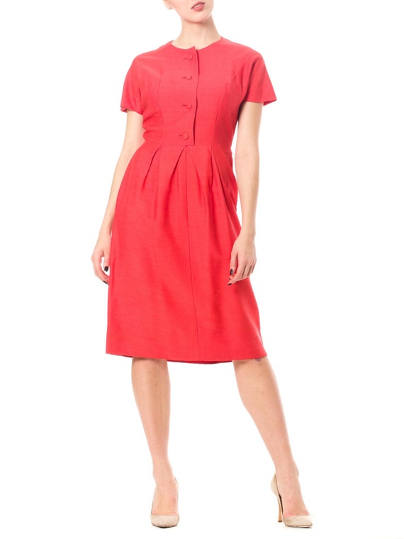 1960S MAGGY ROUFF Persimmon Red Wool Blend Button
