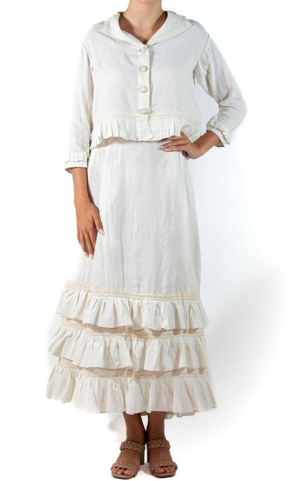 Victorian Cream Linen 1860S Beach Jacket  Skirt En