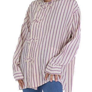Victorian White Lavender Silk Striped Antique Pajama Top image 3