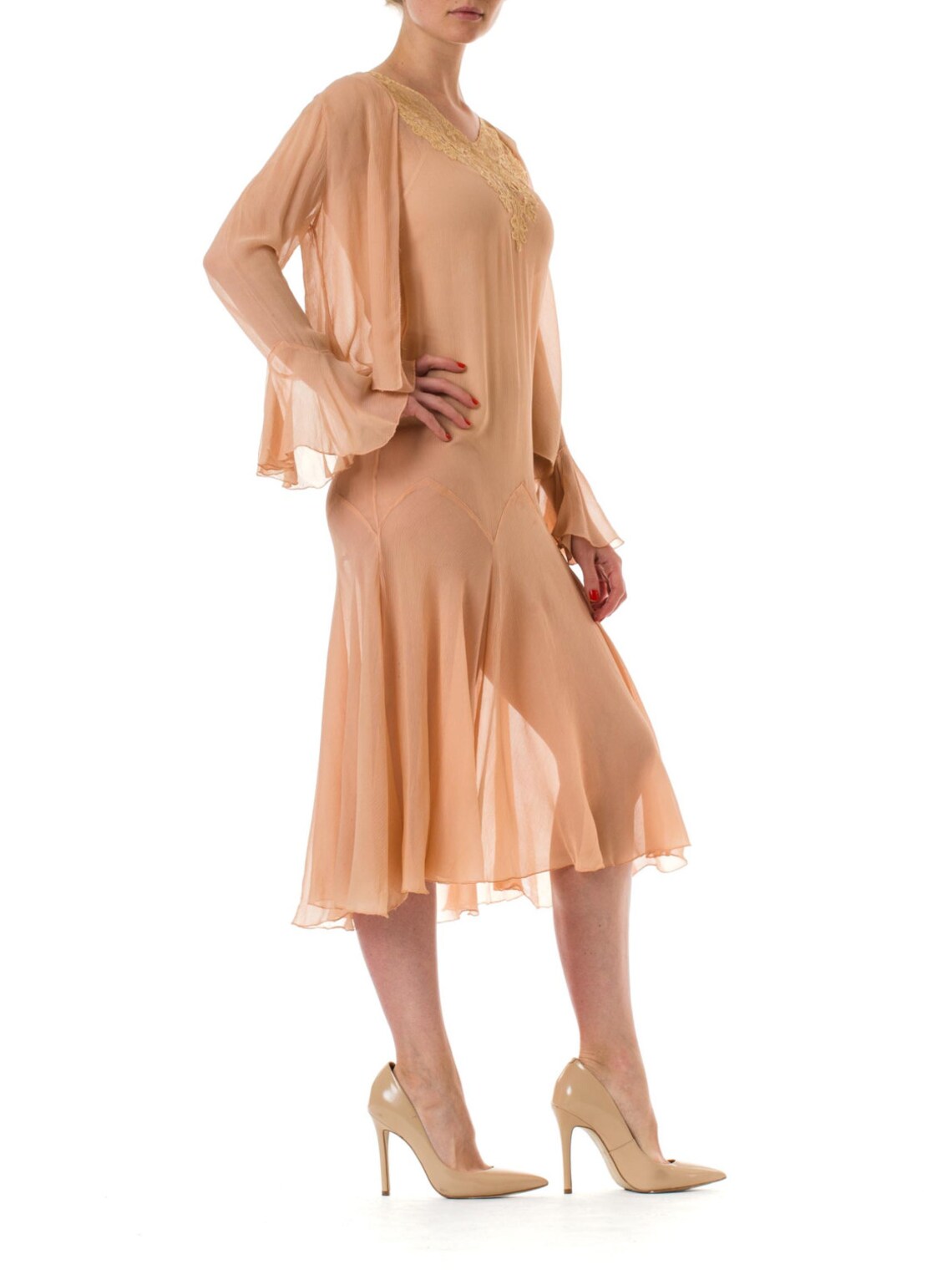 1920S Blush Pink Silk Chiffon & Lace Sheer Dress With Jacket Etsy