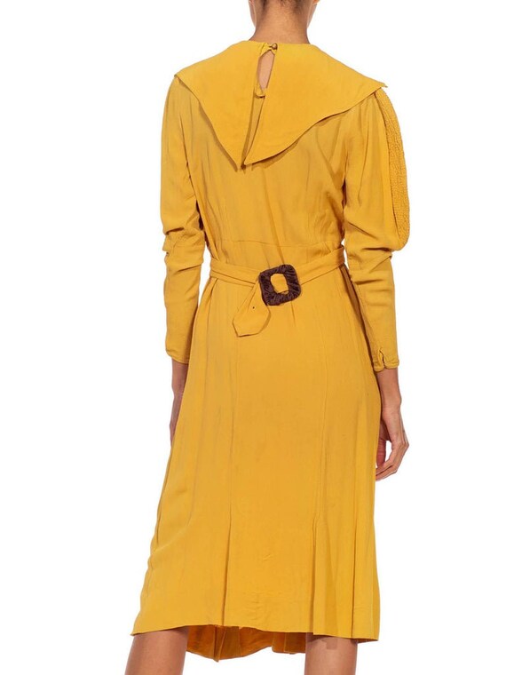 1930S Mustard Yellow Rayon Crepe Caplet Dress Wit… - image 7