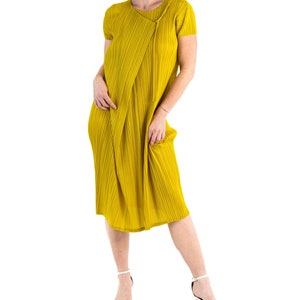 1990S Pleats Please Issey Miyake Mustard Yellow Polyester Wrap Dress image 10