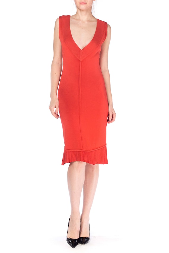 1990S ALAIA Salmon Red Rayon Blend Stretch Dress W