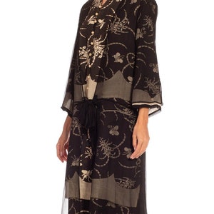 1920S Black Cream Silk Chiffon Made From Quing Dynasty Japanese Butterfly Kimono Dress image 6