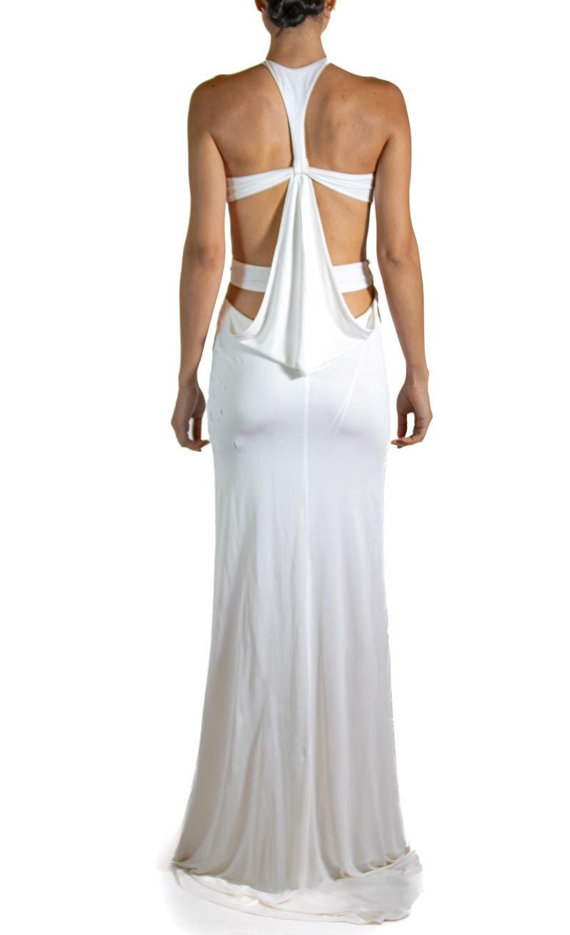 gucci open back long satin dress 1990S Tom Ford Gucci White Jersey Safety Pinned Cocktail Dress