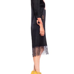 1920S Morphew Collection Black Pink Silk Faille Embroidered Dress With Beaded Fringe image 3