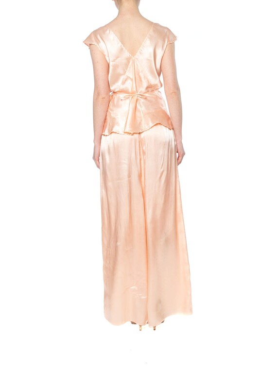 1940S Peach Rayon Satin Two Piece Pajamas Set - image 4