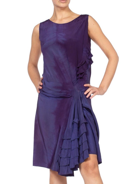 Draped Ruffles 1920'S Purple Silk Draped Ruffle Flapper Cocktail Dre… - Gem