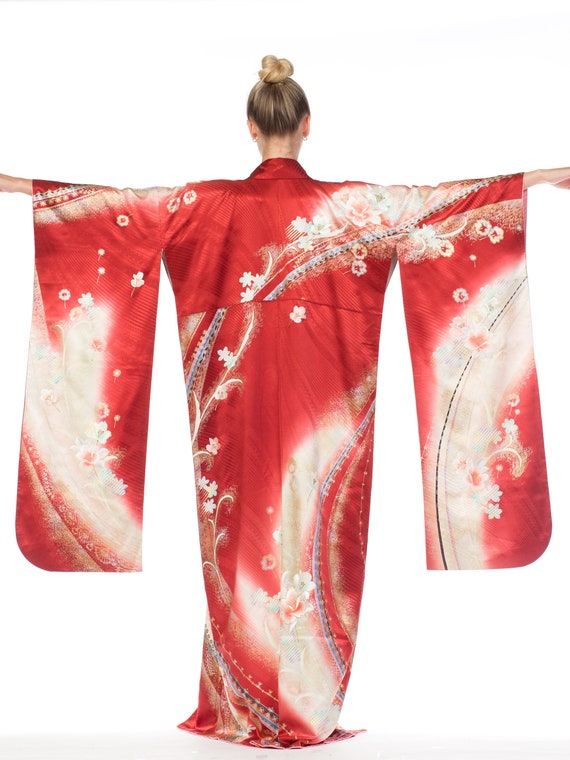 1970S Japanese With Floral Gold Embroidery Kimono
