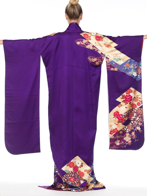 1970S Royal Purple & Gold Japanese Silk  Kimono - image 9