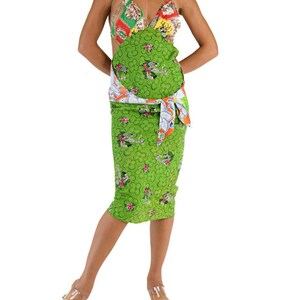 Morphew Collection Green Multicolored Bias Cut 1940S Cold Rayon Hawaiian Print Sagittarius Dress image 6