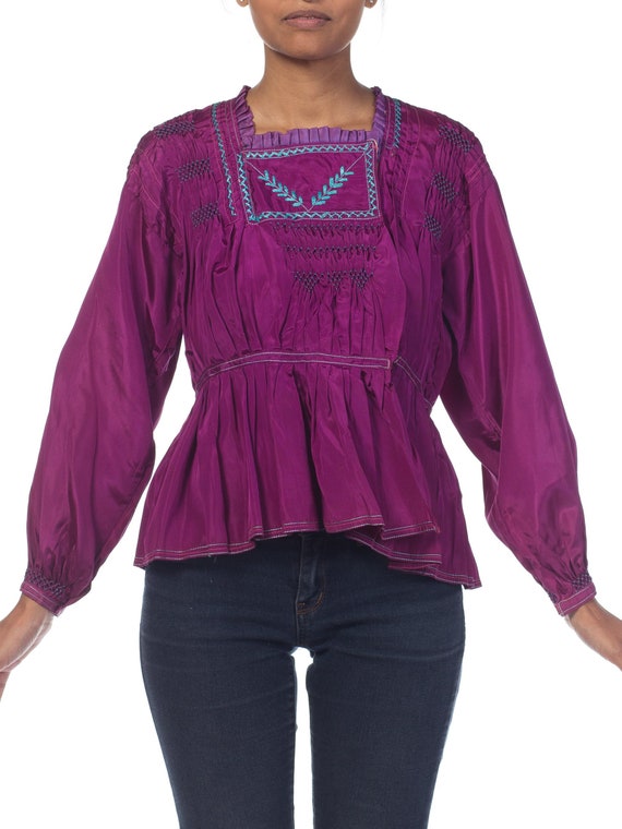 1940S Purple Rayon Boho Eastern European Hand Embr