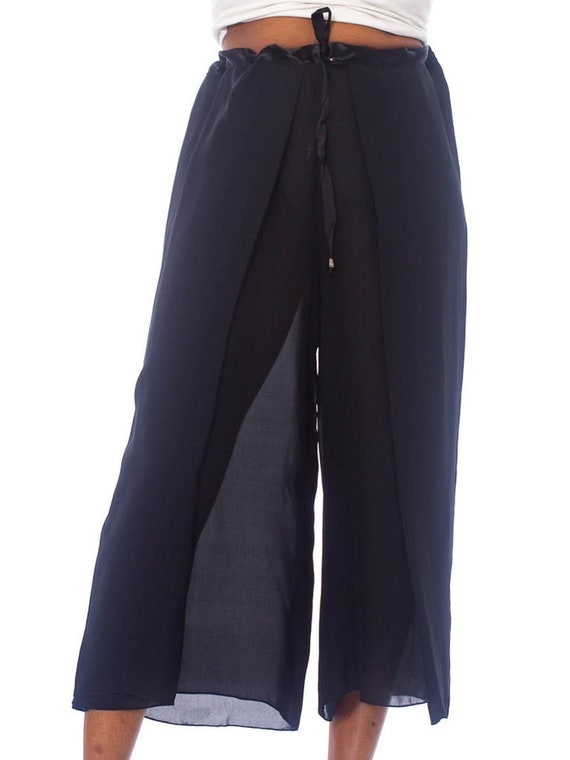 1990S Black Silk Chiffon Adjustable Wrap Pants - image 4