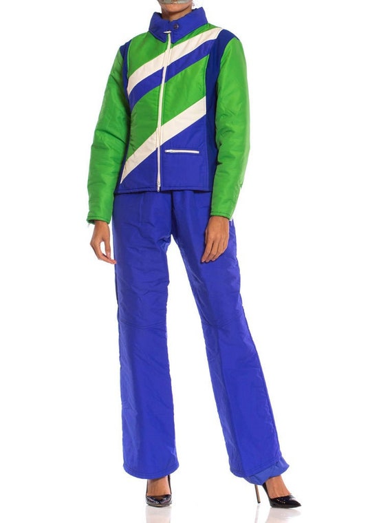 1970S Blue Green Nylon Austrian Mod Ski Jacket Pa