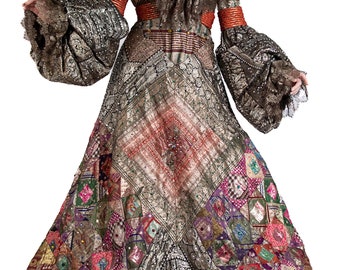 2000S Jean Louis Scherrer Haute Couture Gown In Antique Indian Metallic Silk With Crystals Dress