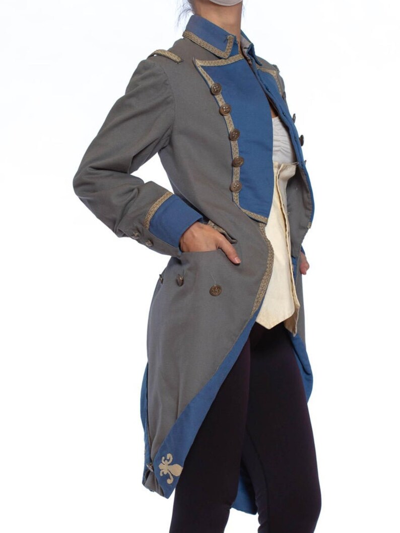 1920S Grey Blue Wool 18Th Century Style Military Frock Coat image 9
