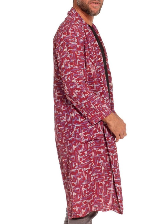 1940'S Red  Purple Rayon Atomic Print Robe - image 4