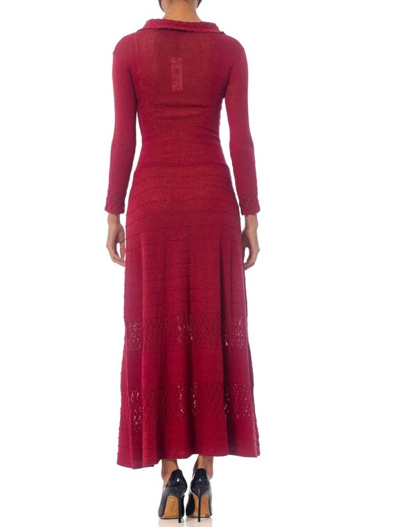 1930S Cranberry Red Rare Rayon Blend Knit Maxi Dr… - image 5