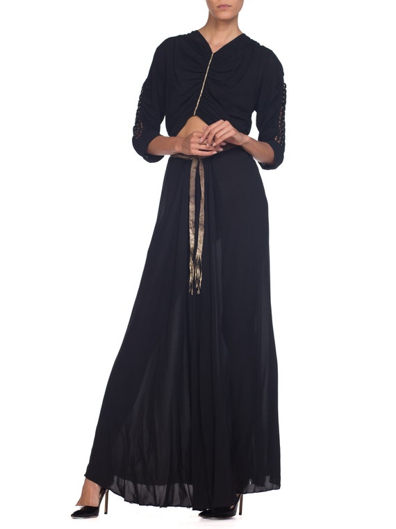 1930S Black Haute Couture Silk Chiffon Bare Midri… - image 3