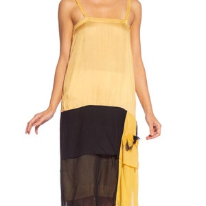 1920'S Yellow & Black Silk Chiffon Slip Dress Meant To Be Worn Under An Evening Top image 7